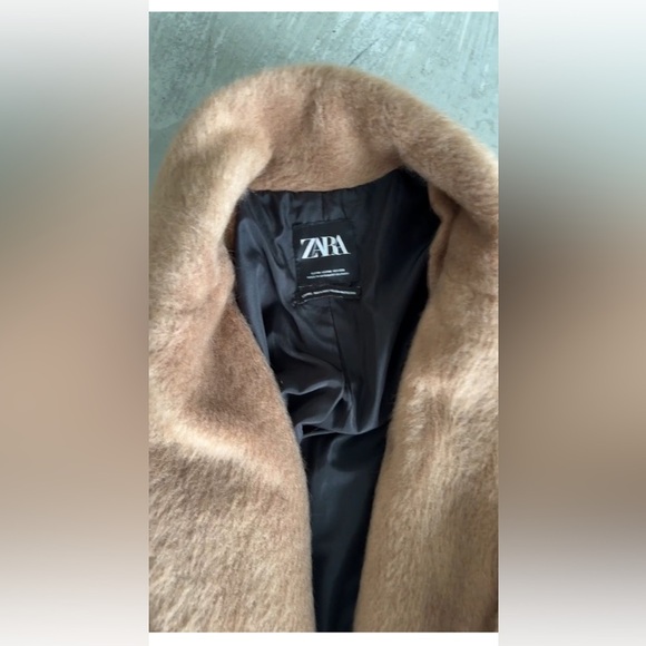 ZARA Faux Fur Teddy Tie Waist Coat Camel Small - Picture 8 of 16